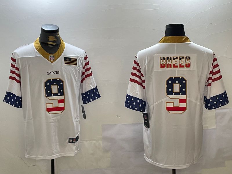 Men New Orleans Saints #9 Brees White National Flag 2024 Nike Limited NFL Jersey style 1->new orleans saints->NFL Jersey